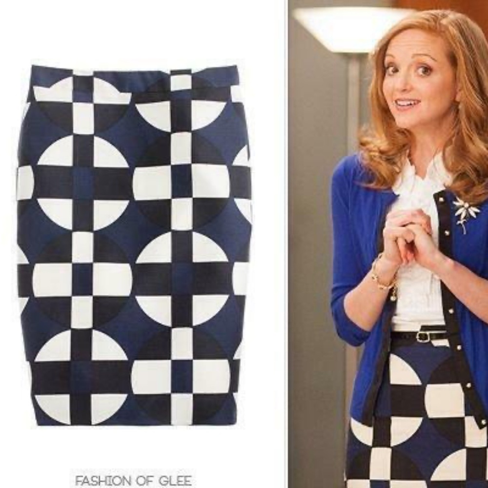 SALE! J. CREW No. 2 Pencil Skirt Black/Blue/Cream Geometric Circle Print: Size 4